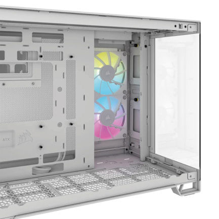 Gabinete Corsair iCUE Link 2500X Mid Tower mATX ITX Cristal Templado Pecera 2xFan RGB Blanco Sin Fuente
