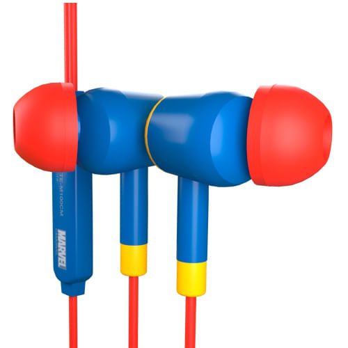 Audifonos XTech Cableados 35mm Capitan Marvel XTE-M100CM - Factor de forma  Intraaural - Color  Rojo y azul
