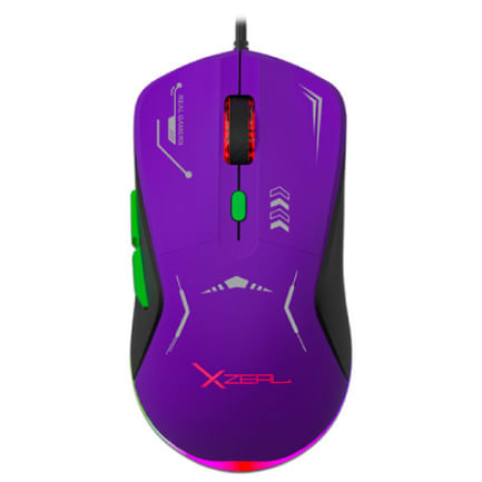 66640 - Mouse Gamer XZ-401 RGB 7 200 Dpi 6 botones Conexion USB 1 5m Morado-Verde