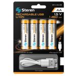 4 BATERIAS RECARGABLES STEREN USB LI-ION AA 1460