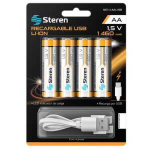 4 Baterias Recargables Steren Usb Li-Ion Aa 1460 Sqcbatab008