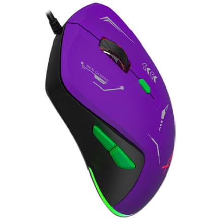66641 - Mouse Gamer XZ-401 RGB 7 200 Dpi 6 botones Conexion USB 1 5m Morado-Verde