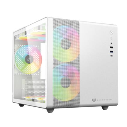 Gabinete Gamer Balam Rush Micro Torre Tank Mini GI930 ATX Panel Izq Cristal Frente Malla USB/USB-C/3xFan RGB HUB Blanco