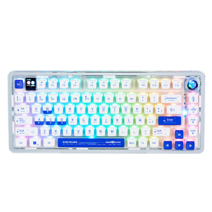 TECLADO GASKET GAME FACTOR MECANICO KBG800 PERSONALIZABLE 75% PANTALLA LCD BLUETHOOT 24G Y ALAMBRICO TRANSPARENTE TECLAS PUDDING