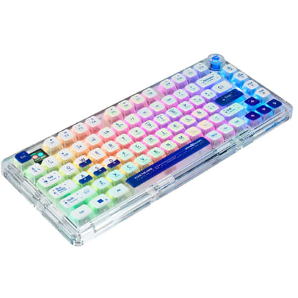TECLADO GASKET GAME FACTOR MECANICO KBG800 PERSONALIZABLE 75% PANTALLA LCD BLUETHOOT 24G Y ALAMBRICO TRANSPARENTE TECLAS PUDDING