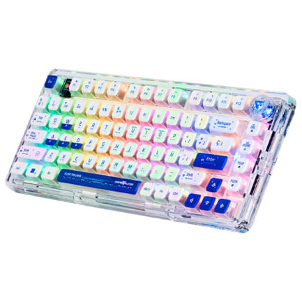TECLADO GASKET GAME FACTOR MECANICO KBG800 PERSONALIZABLE 75% PANTALLA LCD BLUETHOOT 24G Y ALAMBRICO TRANSPARENTE TECLAS PUDDING