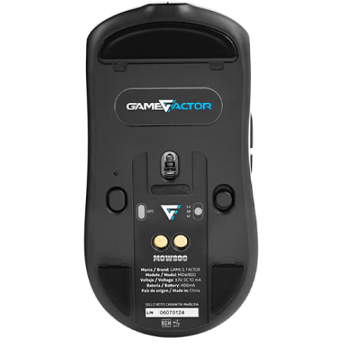 MOUSE GAME FACTOR MOW800 INALAMBRICO WIRELESS 24G BT PIXART 3395 26000 DPI 4K HZ BASE RGB ULTRALIGERO 56G BLANCO