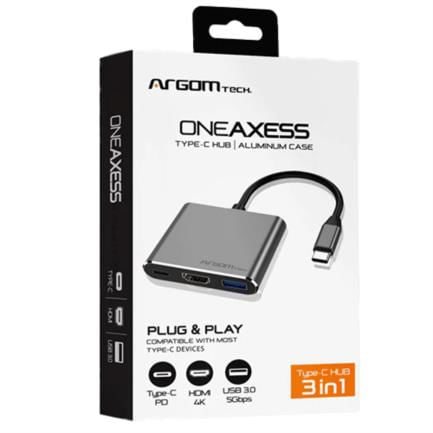 71093 - Hub Argomtech One Axess 3 en 1 Puerto de Salida Tipo C a HDMI PD/USB 3 0
