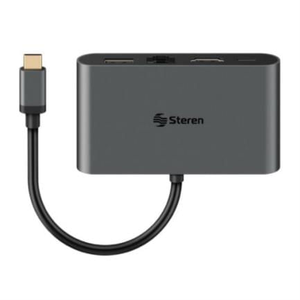 Adaptador Steren USB C a HDMI/USB 30/USB C/RJ45 Color Negro