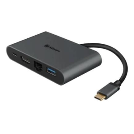Adaptador Steren USB C a HDMI/USB 30/USB C/RJ45 Color Negro