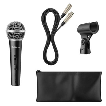 Micrófono Steren Alámbrico Profesional Unidireccional Rejilla Metálica Color Negro