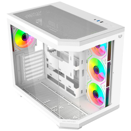 Gabinete Gamer Balam Rush Media Torre Tank Master 9600TB Max MB ATX Ultra Wides/USB-C/USB 3/Audio Fan ARGB Blanco