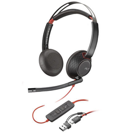 71797 - POLY Auriculares estéreo Blackwire 5220 + conector de 3 5 mm + adaptador USB-C/A