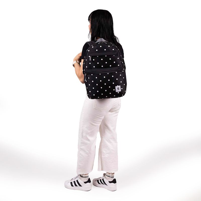 MOCHILA JUVENIL CHENSON COLORS NEGRA CON PUNTOS BLANCOS