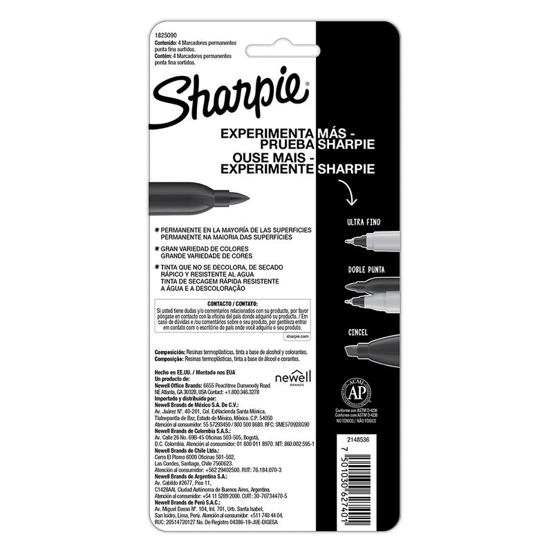 MARCADOR PERMANENTE FINO SURTIDOS CON 4 SHARPIE