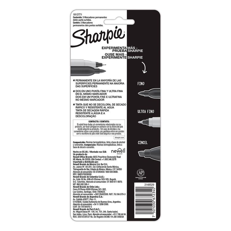 MARCADOR PERMANENTE DOBLE PUNTA SURTIDOS CON 3 SHARPIE
