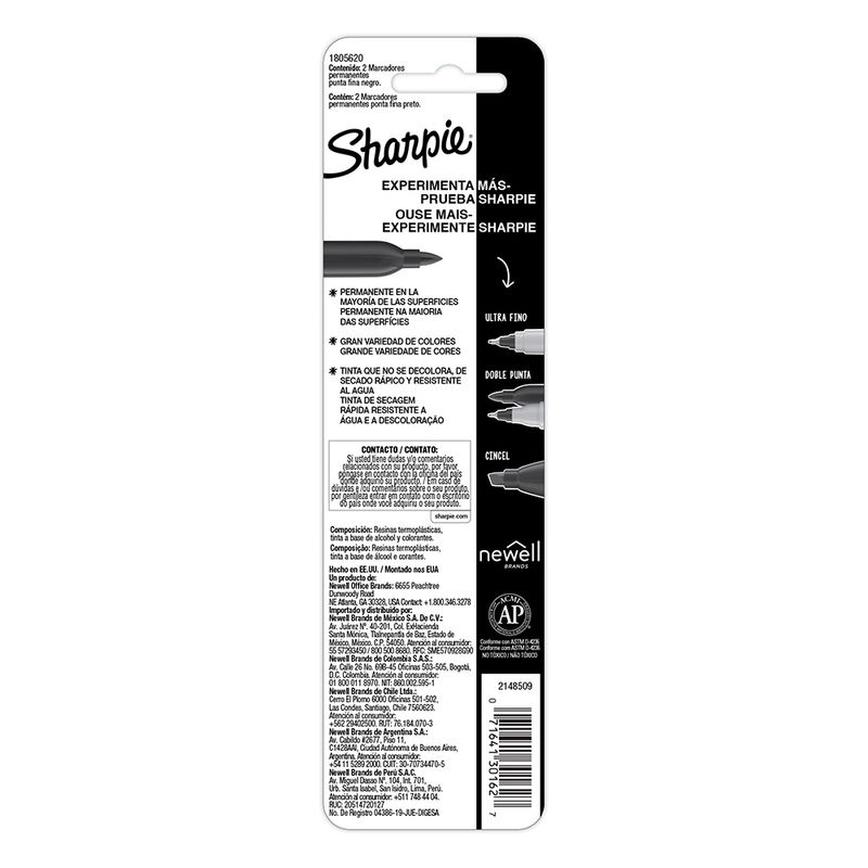 MARCADOR PERMANENTE FINO NEGRO CON 2 SHARPIE