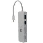 HUB USB Klip Xtreme Tipo C HubPoint KCR-500 de 5 puertos 2 USB 30  1 tipo C 1 Micro-SD 1 Tarjeta SDXC Plateado
