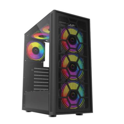 68516 - Gabinete Gamer Balam Rush Media Torre Dragonfly II Mesh GM740 ATX Panel Izq Cristal Frente Malla USB 3 0/4Fan RGB Negro