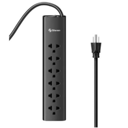 Barra Multicontactos Steren 17m 15A 6 Contactos Americanas/Europeas 70J Color Negro