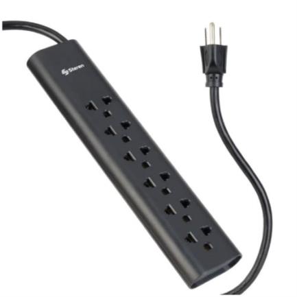 Barra Multicontactos Steren 17m 15A 6 Contactos Americanas/Europeas 70J Color Negro