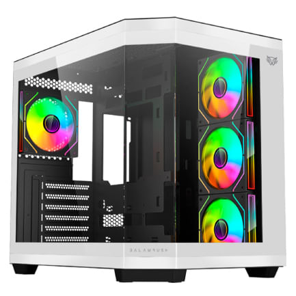 68853 - Gabinete Gamer Balam Rush Media Torre Tank Master 9600TB Max MB ATX Ultra Wides/USB-C/USB 3/Audio Fan ARGB Blanco- Negro