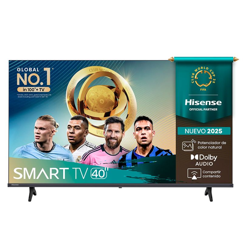 PANTALLA LED 40" HISENSE A4K FHD (1920 X 1080), SMART TV VIDAA, WI-FI, 2 HDMI, 1 USB