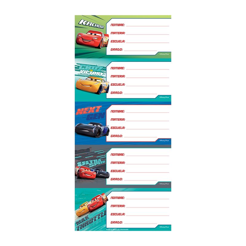 ETIQUETA ESCOLAR CARS C/20 PIEZAS