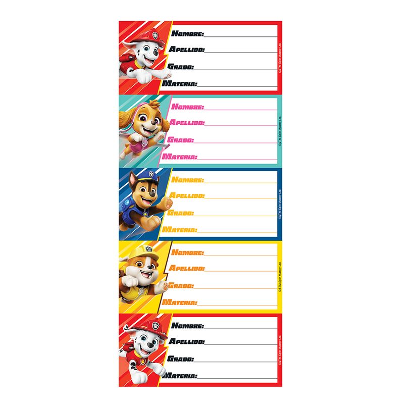 ETIQUETA ESCOLAR PAW PATROL C/20 PIEZAS