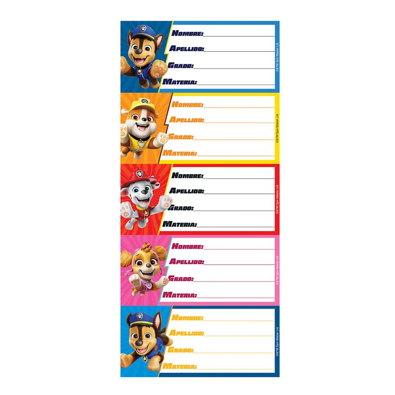 ETIQUETA ESCOLAR PAW PATROL C/20 PIEZAS