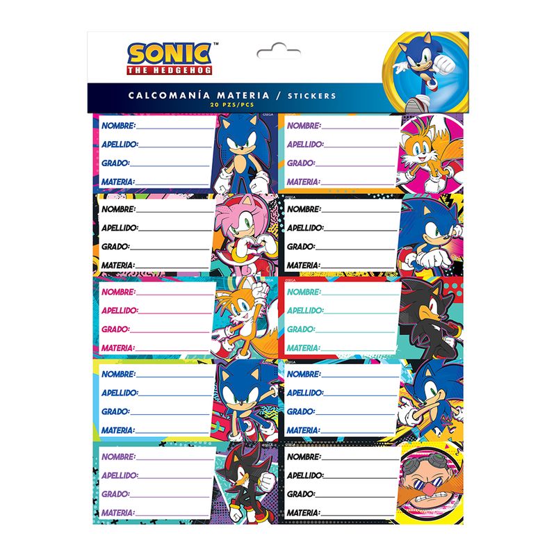75670 - ETIQUETA ESCOLAR SONIC C/20 PIEZAS