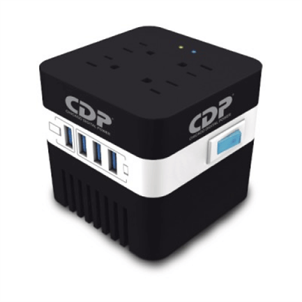 76094 - Regulador de voltaje CDP RU-AVR604 600VA/300W indicadores LED de funcionamiento 4 contactos NEMA 5-15R y 4 puertos USB