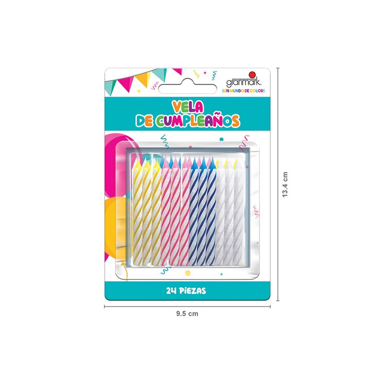 76649 - VELA ESPIRAL COLORES SURTIDOS C/24 PZAS