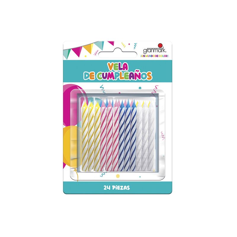 75658 - VELA ESPIRAL COLORES SURTIDOS C/24 PZAS