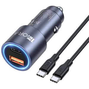 Cargador Para Auto 1Hora, 3A, 1 Usb-A 18W, 1 Usb-C 20W, C/ Cable Usb-C 1 Metro Gar241