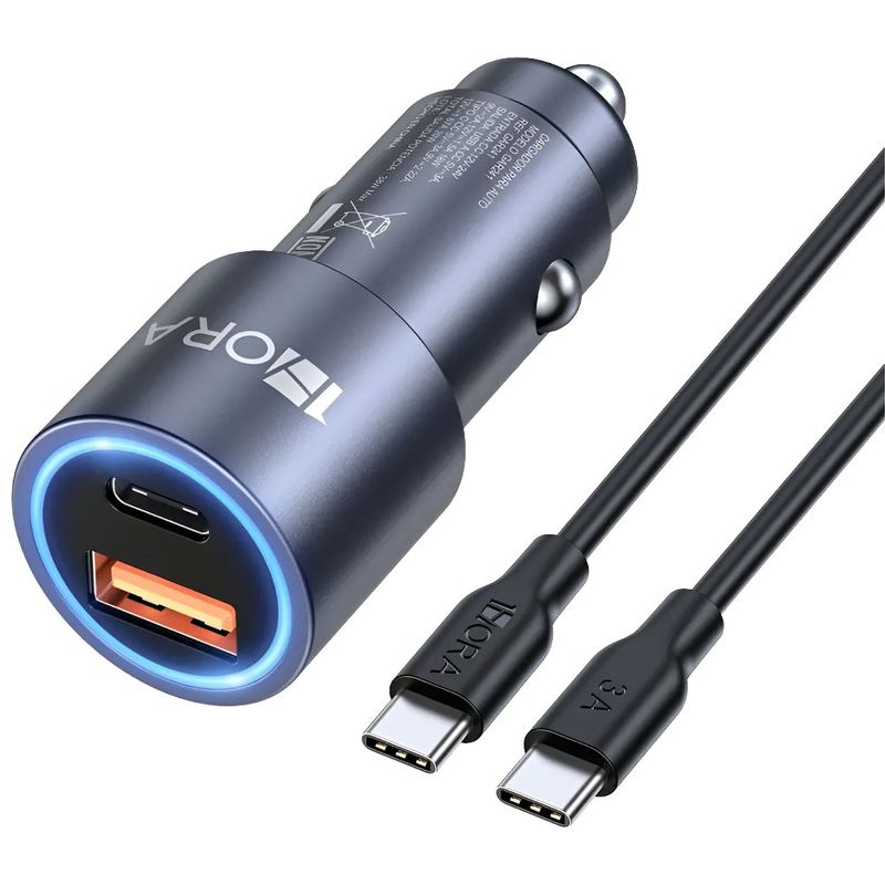 78237 - CARGADOR PARA AUTO 1HORA, 3A, 1 USB-A 18W, 1 USB-C 20W, C/ CABLE USB-C 1 METRO