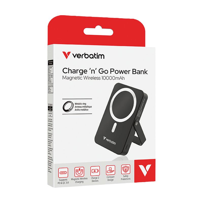 81830 - BATERIA PORTATIL VERBATIM CHARGE 'N' GO, CARGA MAGNÉTICA, 10000 mAh NEGR0