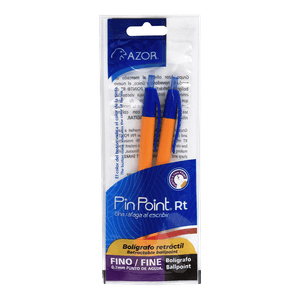 Boligrafo Fino Retractil Pin Point Azul Blt Con 2 Pzas Barril Amarillo 301.6122Az