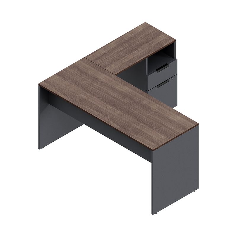 78959 - ESCRITORIO EN L CON ARCHIVERO IZQ/DERC  1 50 MT NOGAL GRIS OXFORD