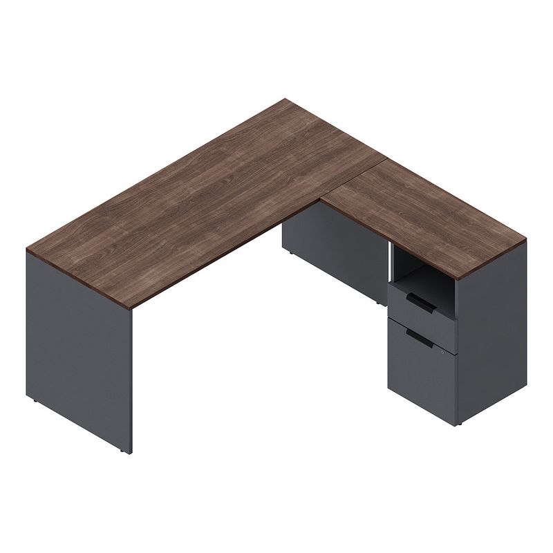 81866 - ESCRITORIO EN L CON ARCHIVERO IZQ/DERC  1 50 MT NOGAL GRIS OXFORD