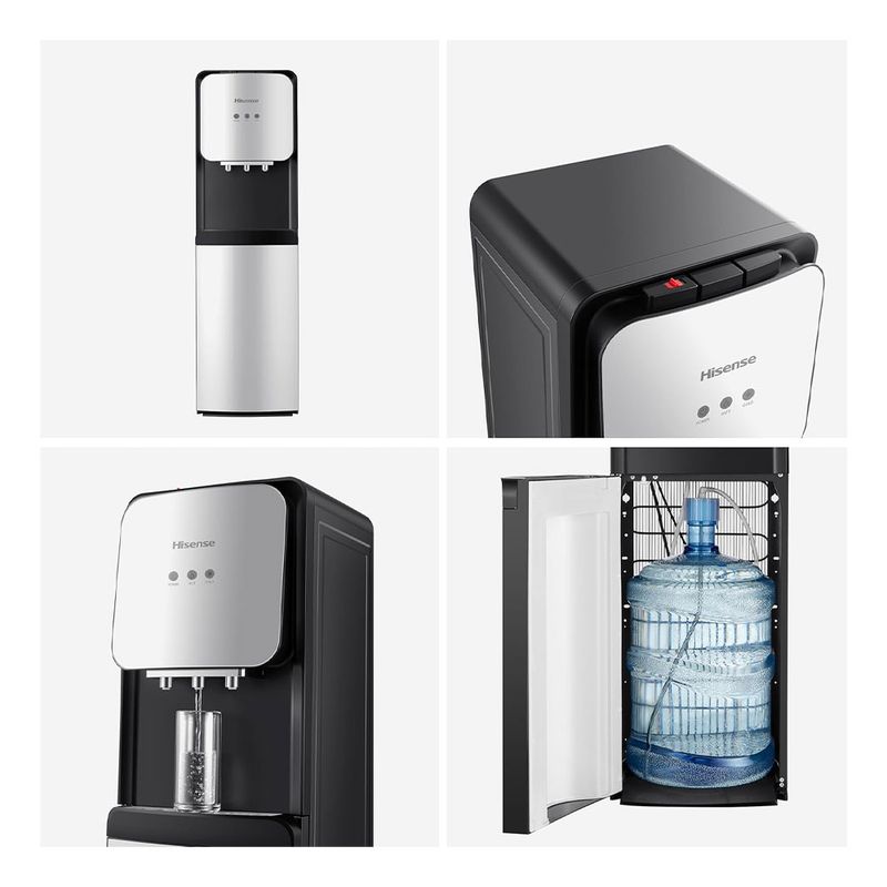 82003 - DISPENSADOR DE AGUA FRIA Y CALIENTE DE PISO HISENSE NEGRO/PLATA, COMPRESOR, GARRAFON OCULTO
