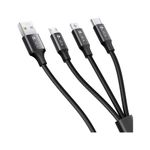 82125 - CABLE 3 EN 1 TRENZADO, USB-A A USB-C/MICRO-USB/IP, 1M, 1HORA, NEGRO