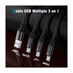 82147 - CABLE 3 EN 1 TRENZADO, USB-A A USB-C/MICRO-USB/IP, 1M, 1HORA, NEGRO
