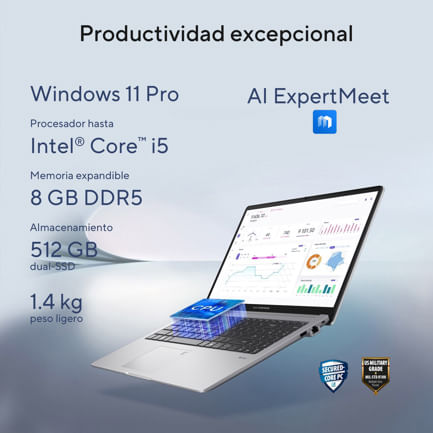 82345 - Laptop Asus Expertbook P1403CVA-i58G512-P1 CORE I5 13420H 8GB 512GB 2280 SSD 14 0" WIN11 PRO BLACK Wi-Fi 6E