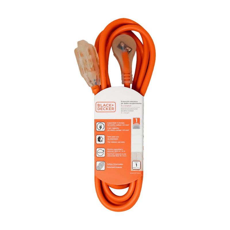 82371 - EXTENSION ELECTRICA DOBLE RECUBRIMIENTO DE 3 METROS BLACK+DECKER