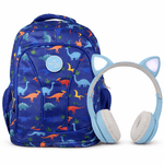 83161 - Kit Perfect Choice de Mochila Brooklyn Dinosaurio y Audífonos Catto color Azul