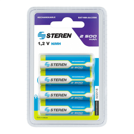 84823 - Pilas Steren Recargables Alta Capacidad Tipo AA NiMH 2500 mAh C/4 Pzas