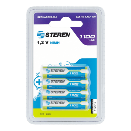 84824 - Pilas Steren Recargables Alta Capacidad Tipo AAA NiMH 1100 mAh C/4 Pzas