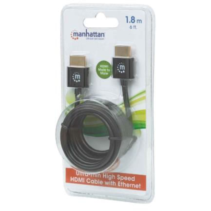 84645 - Cable Manhattan HDMI M-M Ultra Delgado Alta Velocidad con Ethernet 1 8m Color Negro