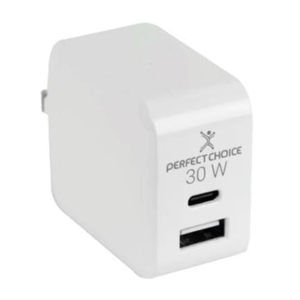 85287 - Adaptador de Corriente Perfect Choice 30W Carga Rápida Puertos USB C+A Blanco